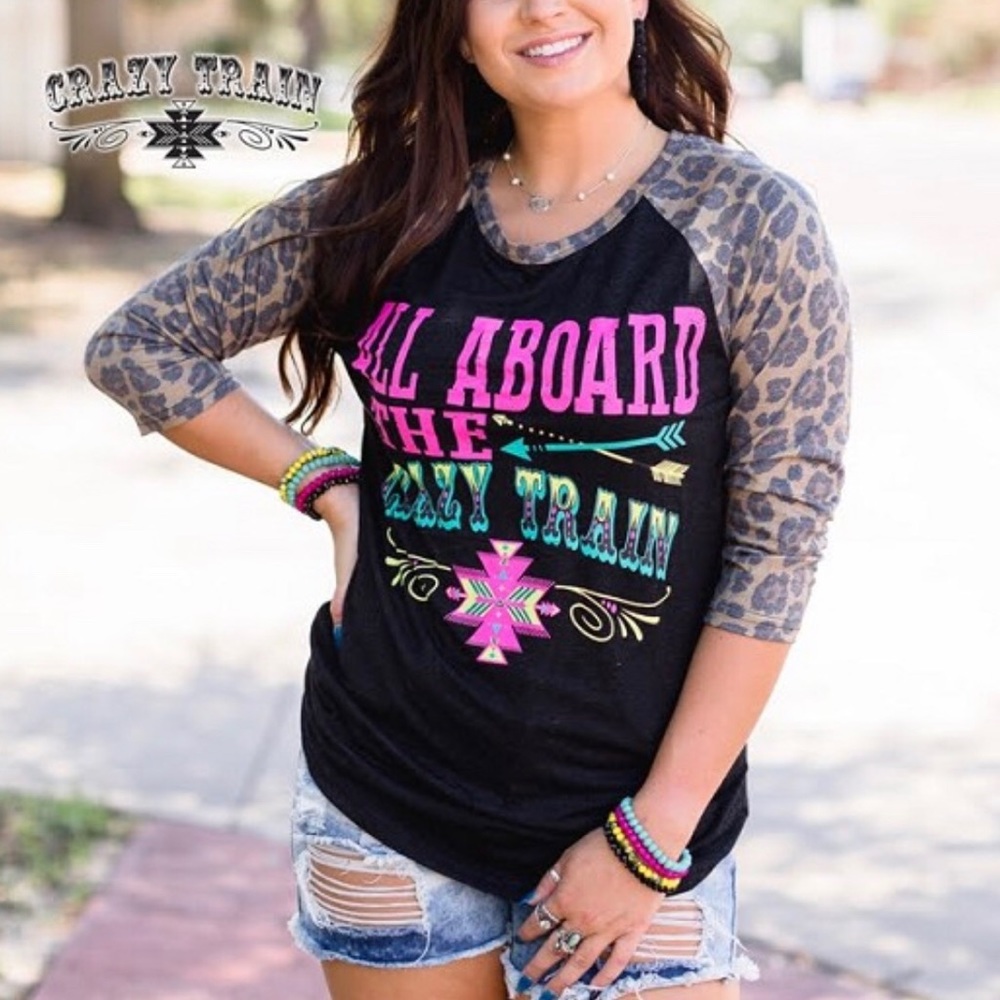 LAST ONE ๐ALL ABOARD!! Crazy Train Baseball Tee๐ - Picture 2 of 10